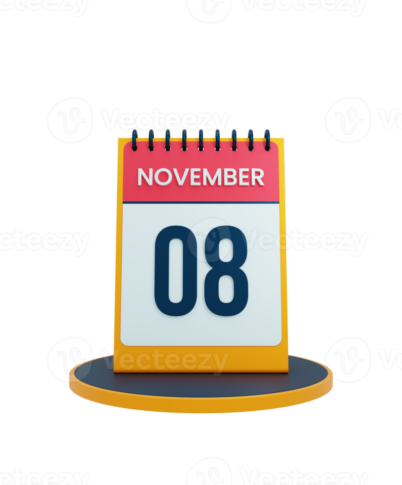 noviembre realista escritorio calendario icono 3d ilustración fecha noviembre 08 png