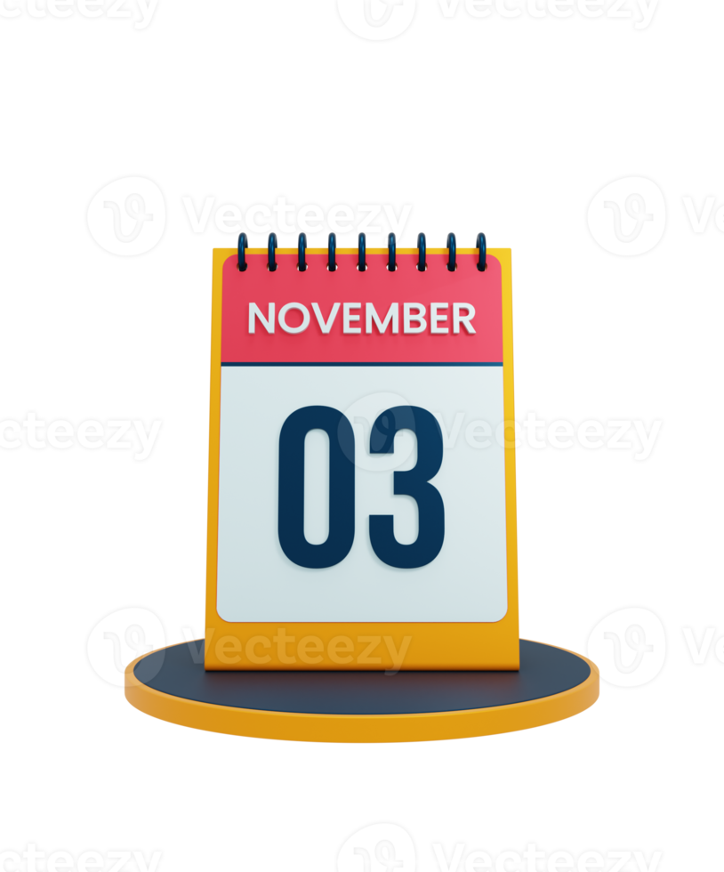 November Realistic Desk Calendar Icon 3D Illustration Date November 03 png