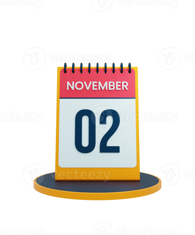 November Realistic Desk Calendar Icon 3D Illustration Date November 02 png