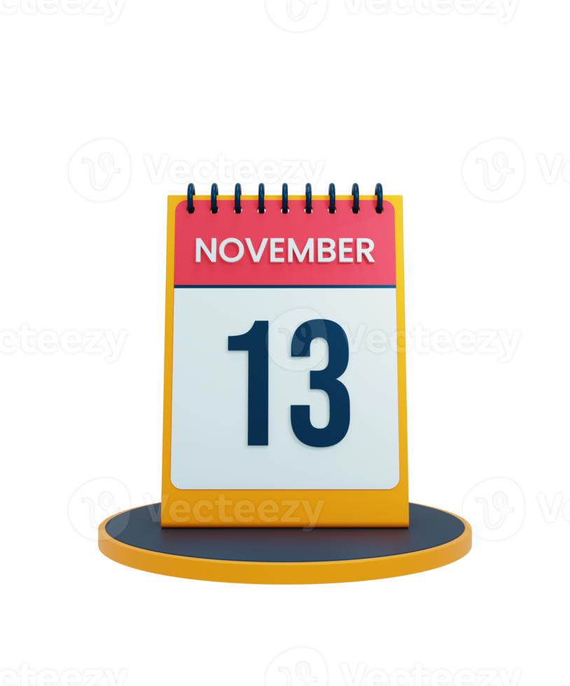 November Realistic Desk Calendar Icon 3D Illustration Date November 13 png