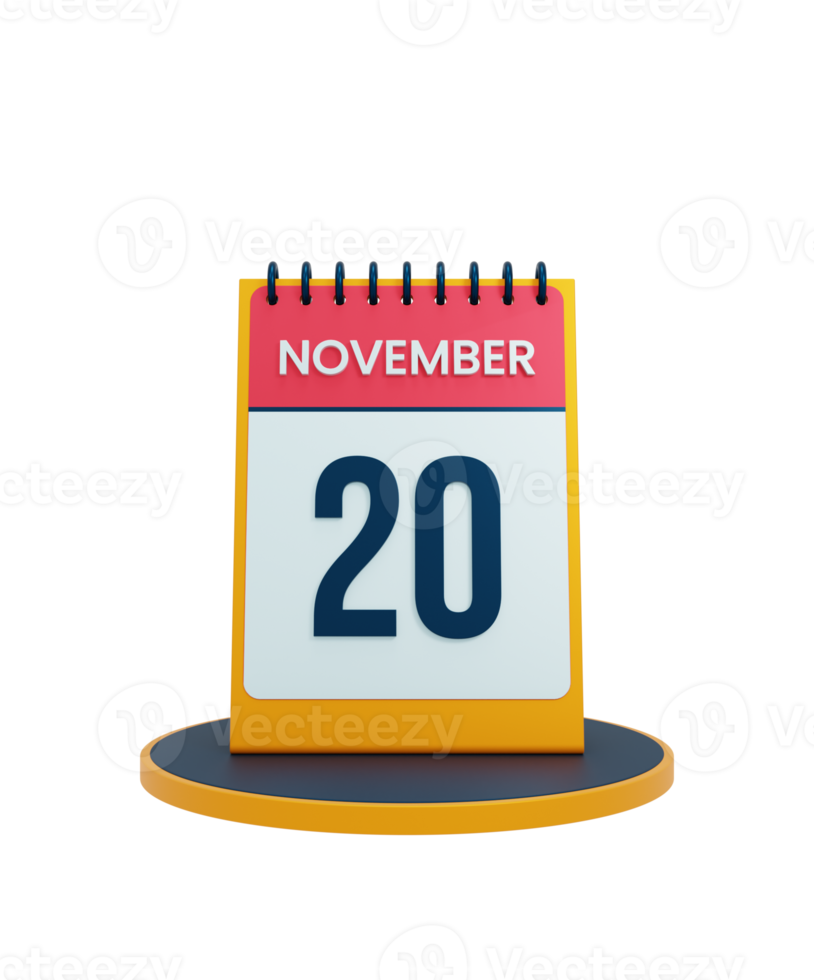 November Realistic Desk Calendar Icon 3D Illustration Date November 20 png