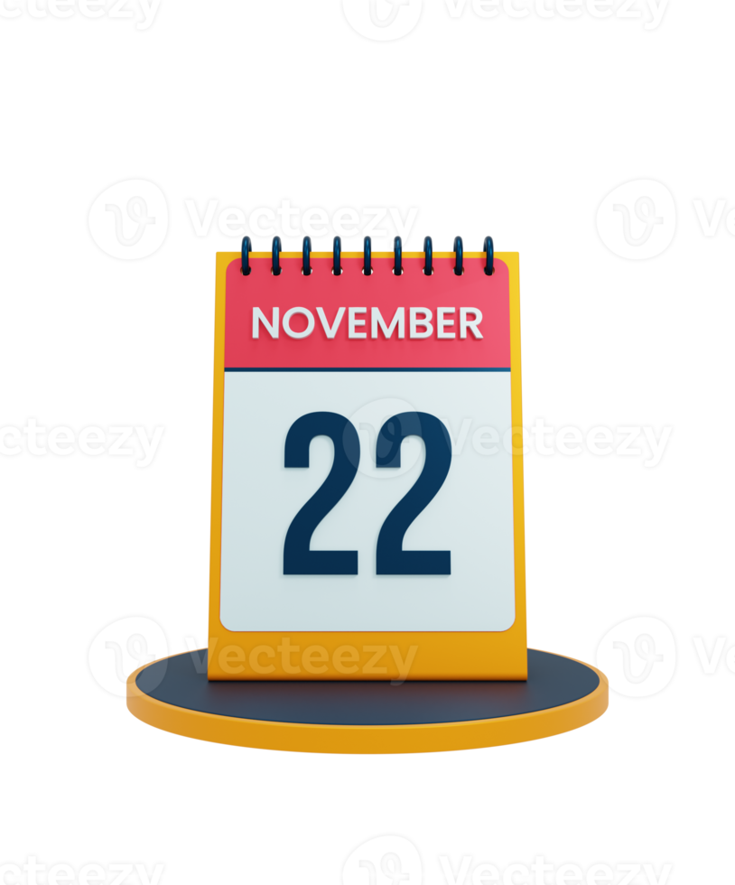 November Realistic Desk Calendar Icon 3D Illustration Date November 22 png
