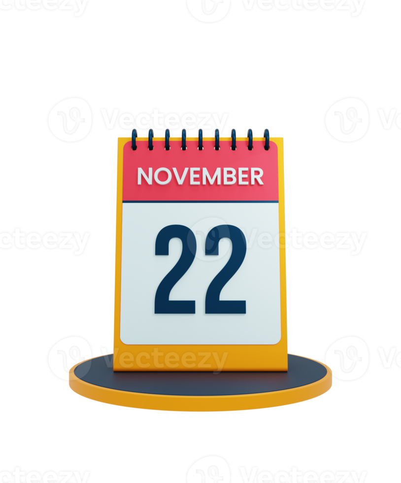 icono de calendario de escritorio realista de noviembre ilustración 3d fecha 22 de noviembre png