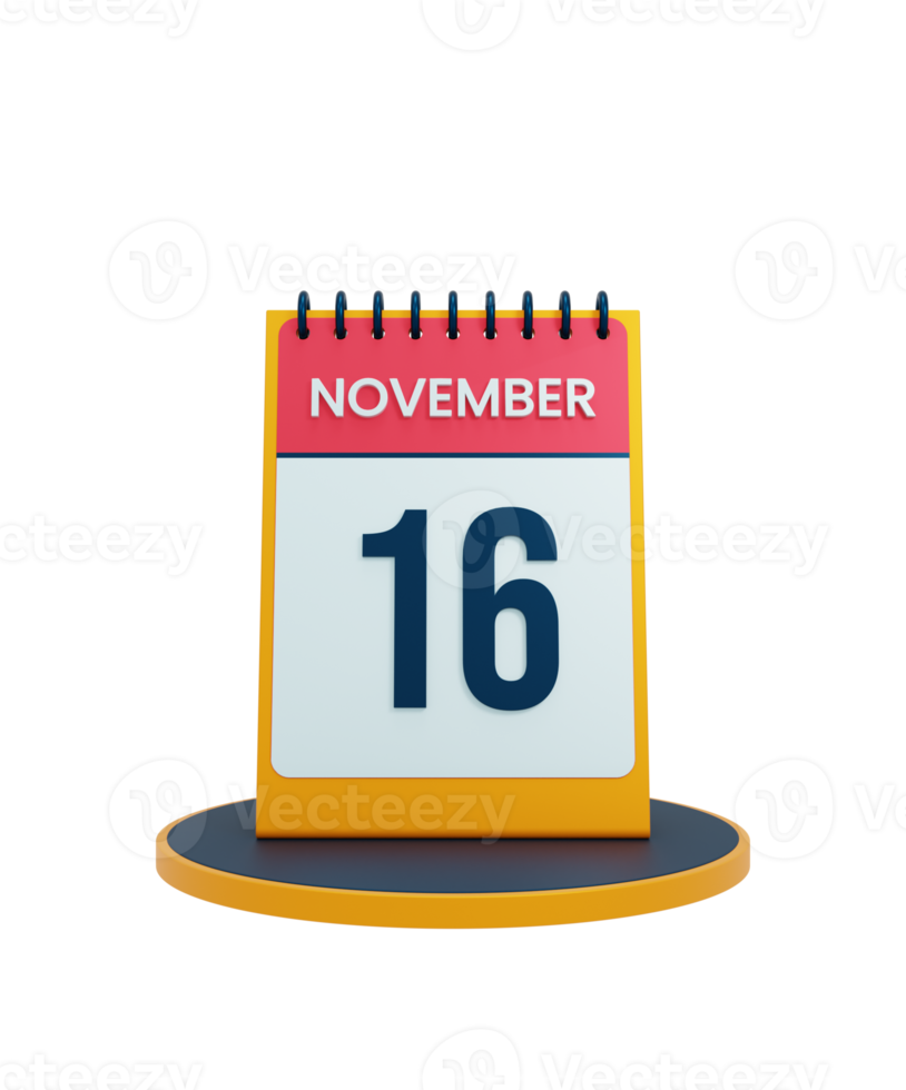 November Realistic Desk Calendar Icon 3D Illustration Date November 16 png