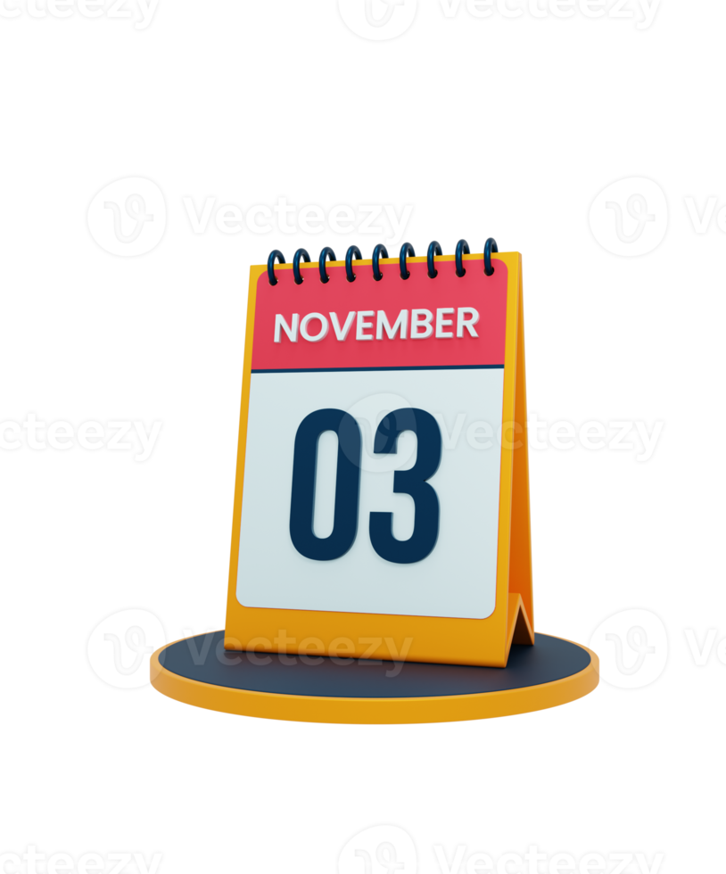 November Realistic Desk Calendar Icon 3D Illustration Date November 03 png