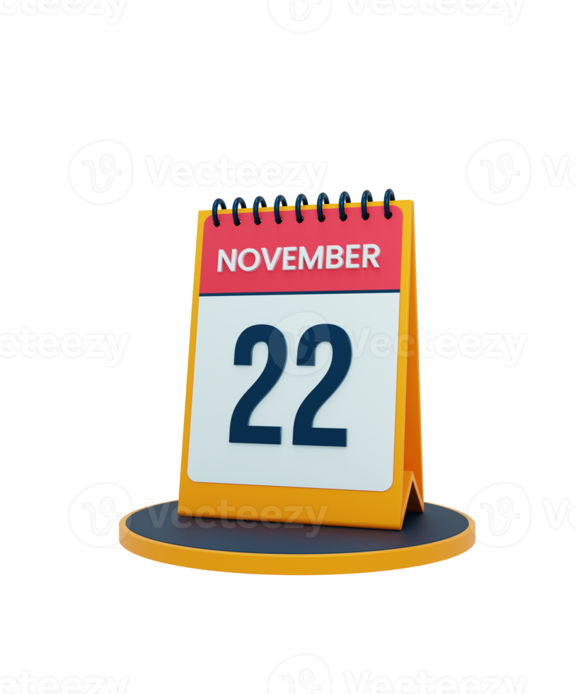novembro ícone de calendário de mesa realista 3d ilustração data 22 de novembro png