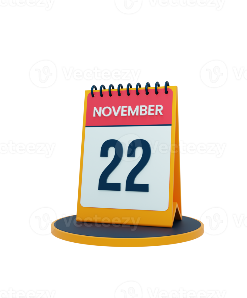 November Realistic Desk Calendar Icon 3D Illustration Date November 22 png