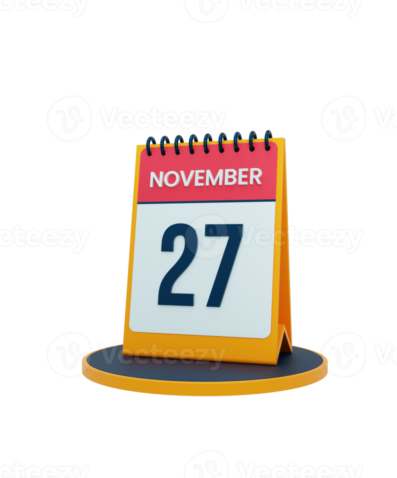 november realistisk skrivbord kalender ikon 3d illustration datum november 27 png