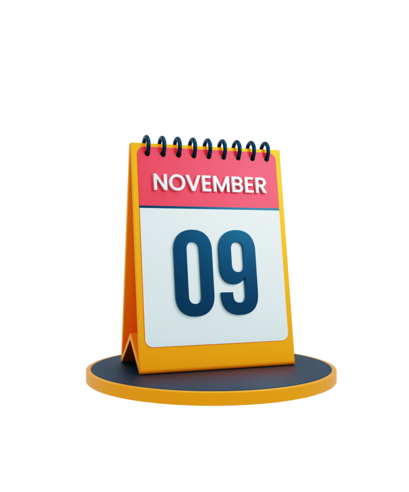 november realistisches tischkalendersymbol 3d-illustration datum november 09 png