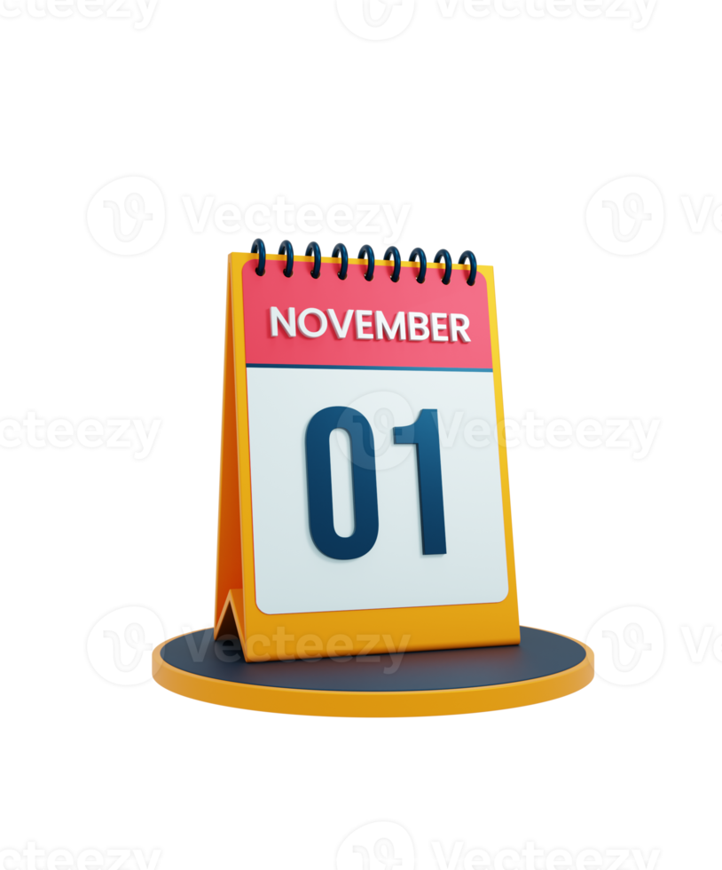novembre realistico scrivania calendario icona 3d illustrazione Data novembre 01 png