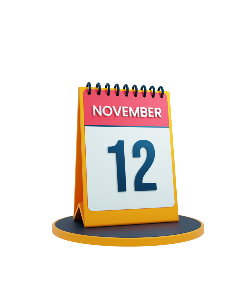 november realistisches tischkalendersymbol 3d-illustration datum 12. november png