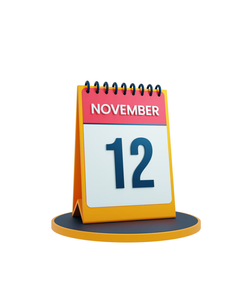 novembre realistico scrivania calendario icona 3d illustrazione Data novembre 12 png