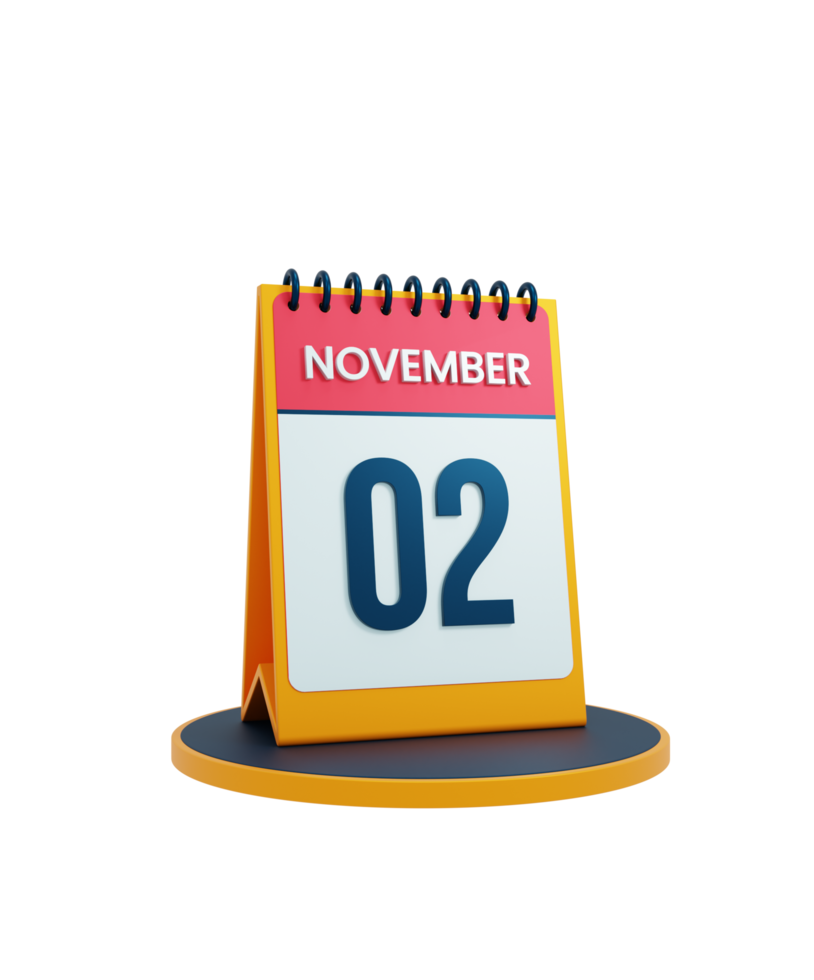 November Realistic Desk Calendar Icon 3D Illustration Date November 02 png