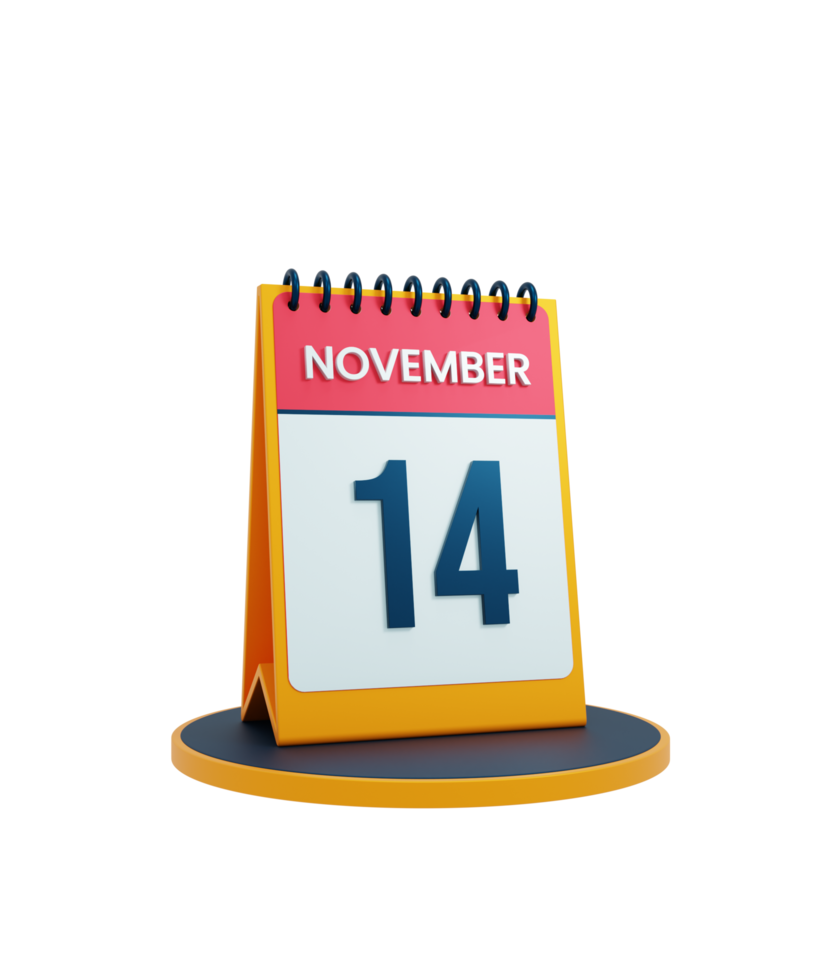 icono de calendario de escritorio realista de noviembre ilustración 3d fecha 14 de noviembre png
