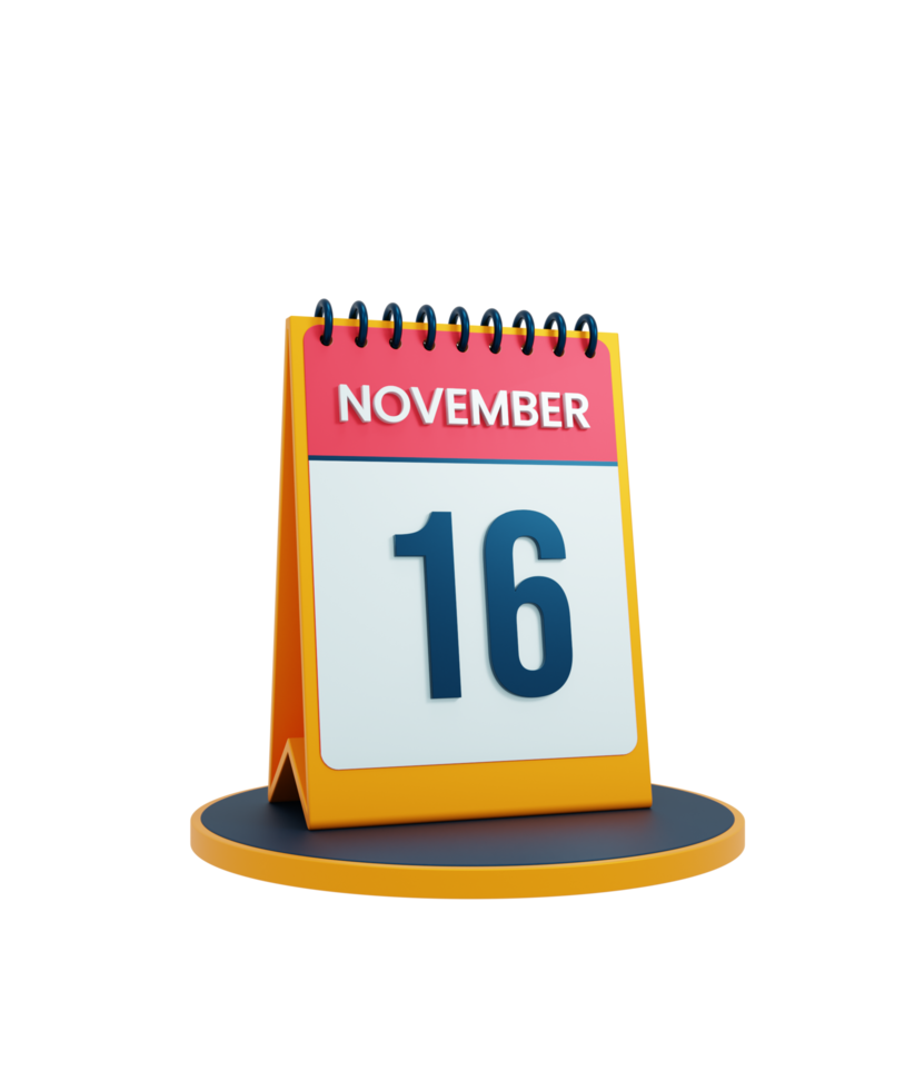 novembre realistico scrivania calendario icona 3d illustrazione Data novembre 16 png