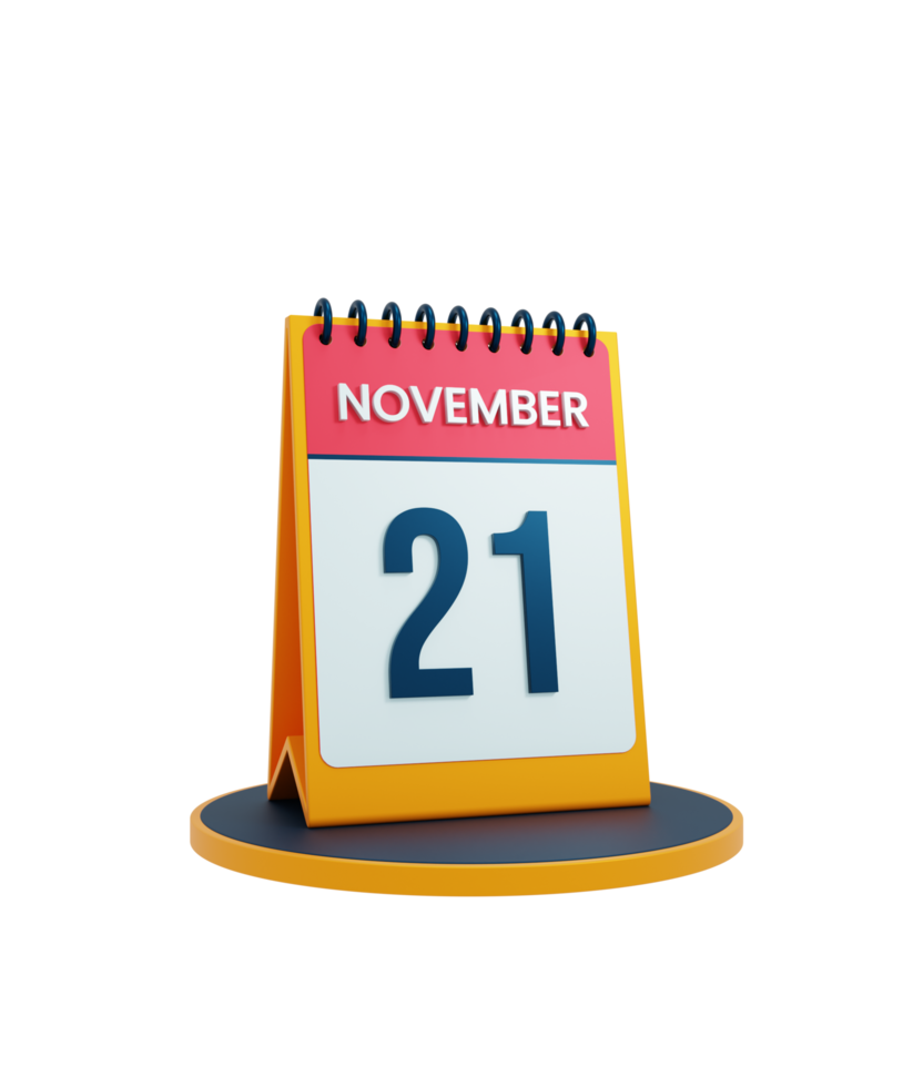 novembre realistico scrivania calendario icona 3d illustrazione Data novembre 21 png