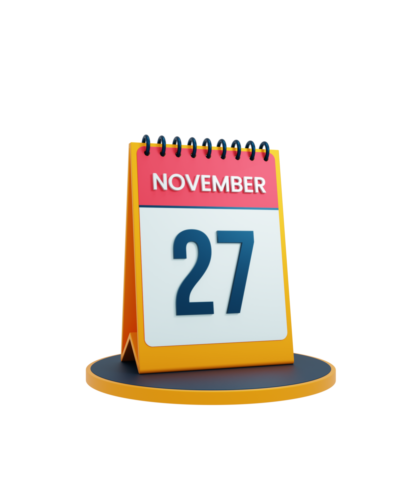 November Realistic Desk Calendar Icon 3D Illustration Date November 27 png