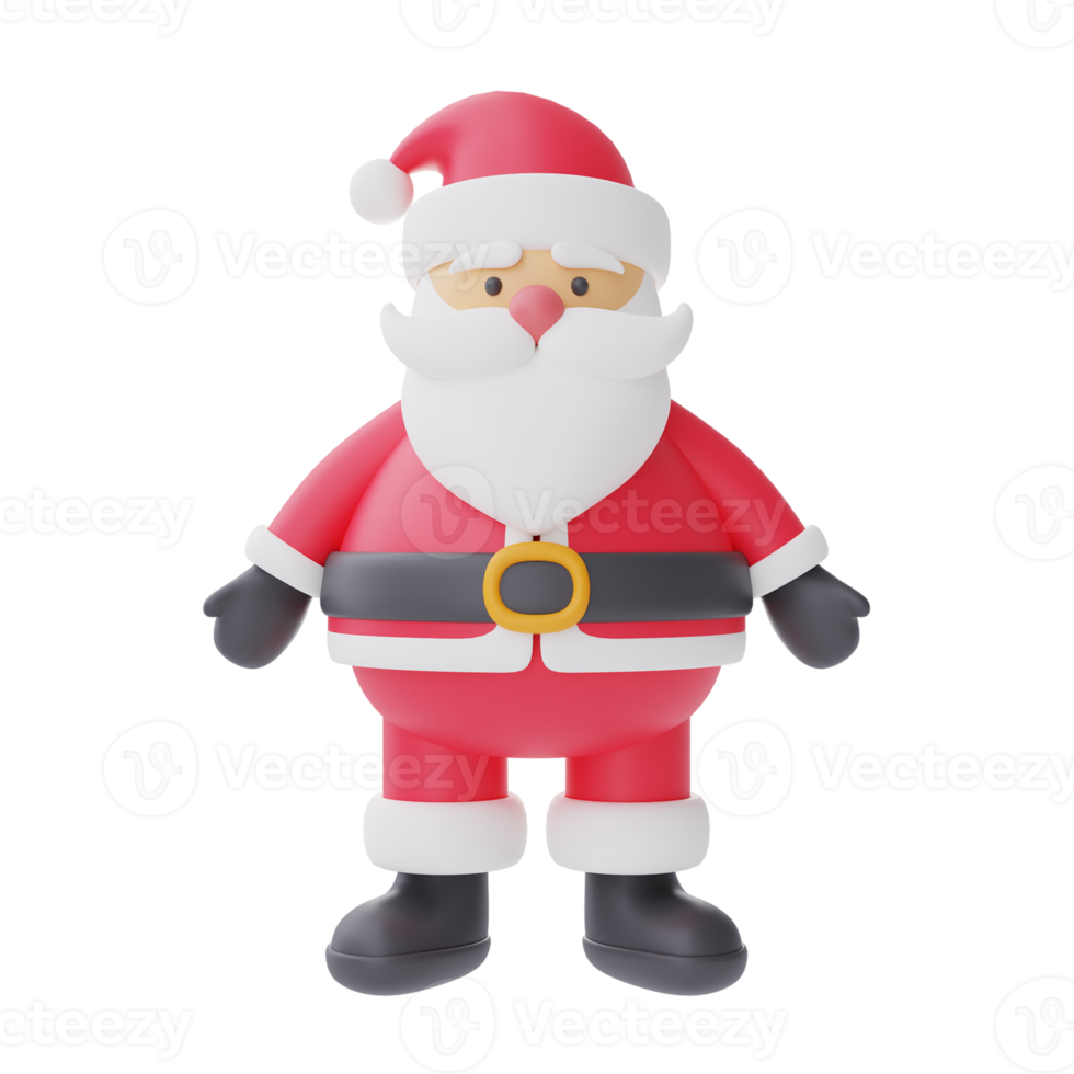 3d render of cartoon character santa claus isolated on white background. Merry Christmas and New Year. png