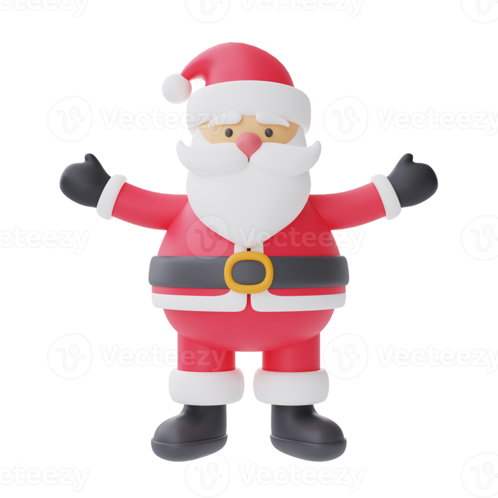 3d render of cartoon character santa claus isolated on white background. Merry Christmas and New Year. png