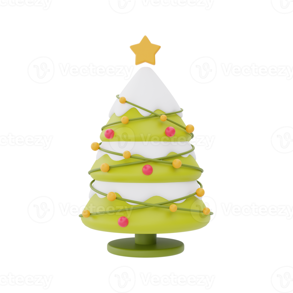 Pine tree, ornaments for Christmas isolated on white background. Merry Christmas and New Year. 3d rendering. png