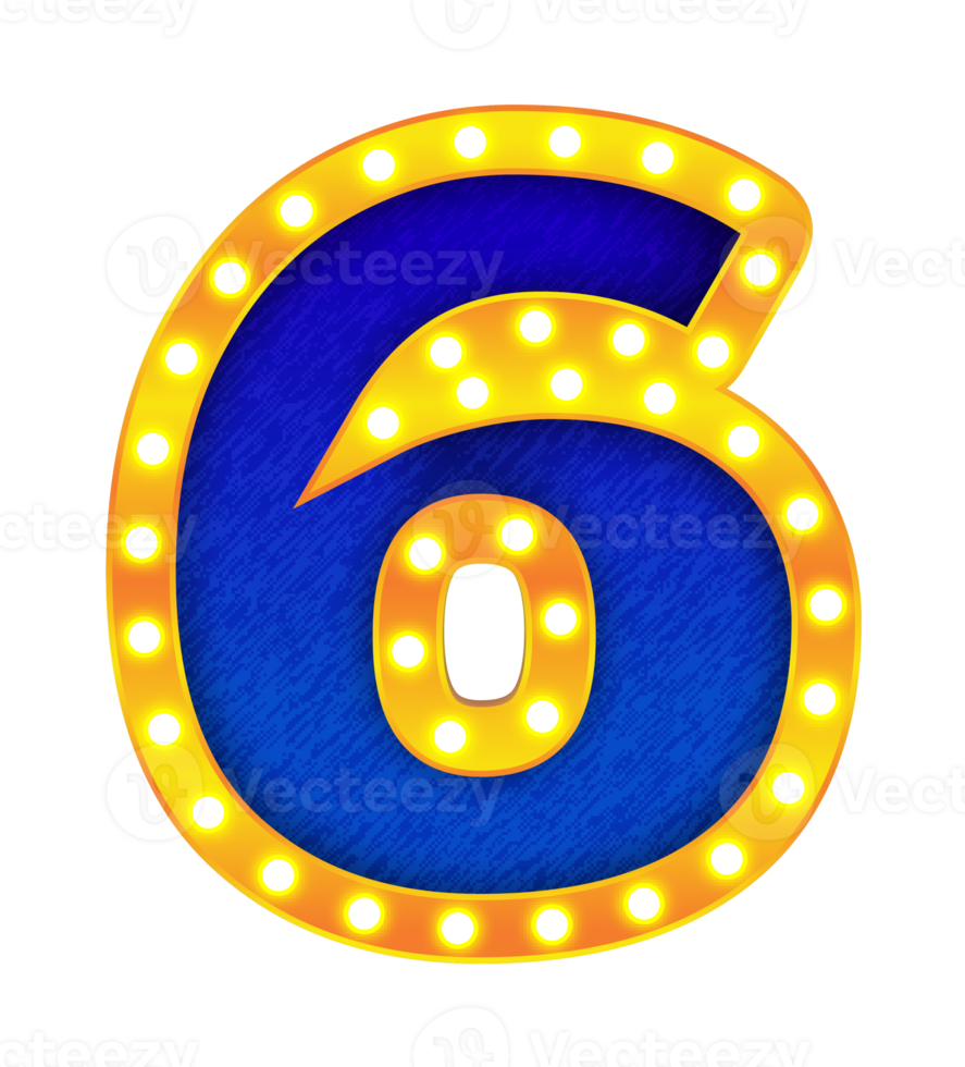 6 alphabet de signe d'ampoule de cinéma rétro png