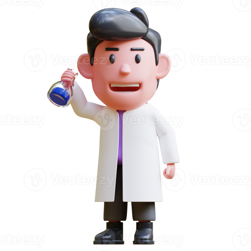 3d rendering of cute character illustration of scientist holding research results png