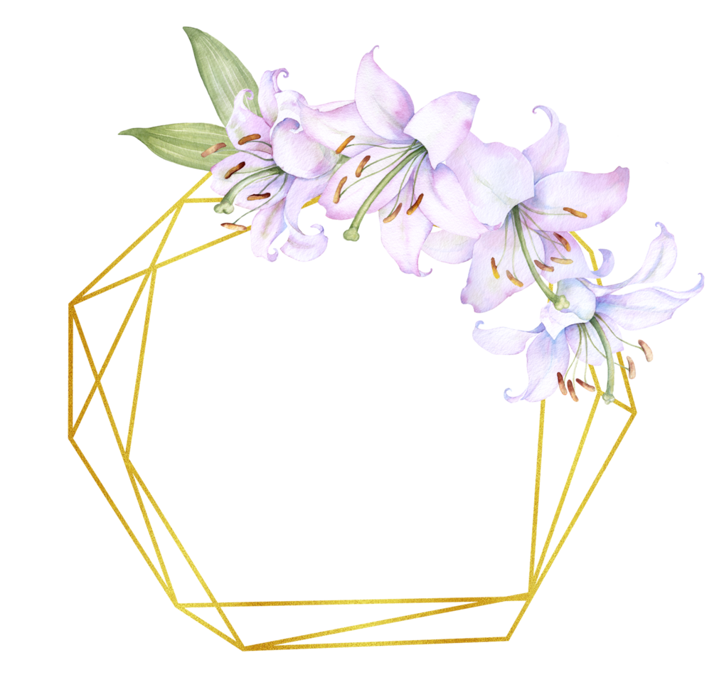 Free marco de metal dorado cuadrado con flores de lirio blanco y rosa,  ilustración de acuarela, para decorar invitaciones de boda, álbumes y  carteles 13166324 PNG with Transparent Background