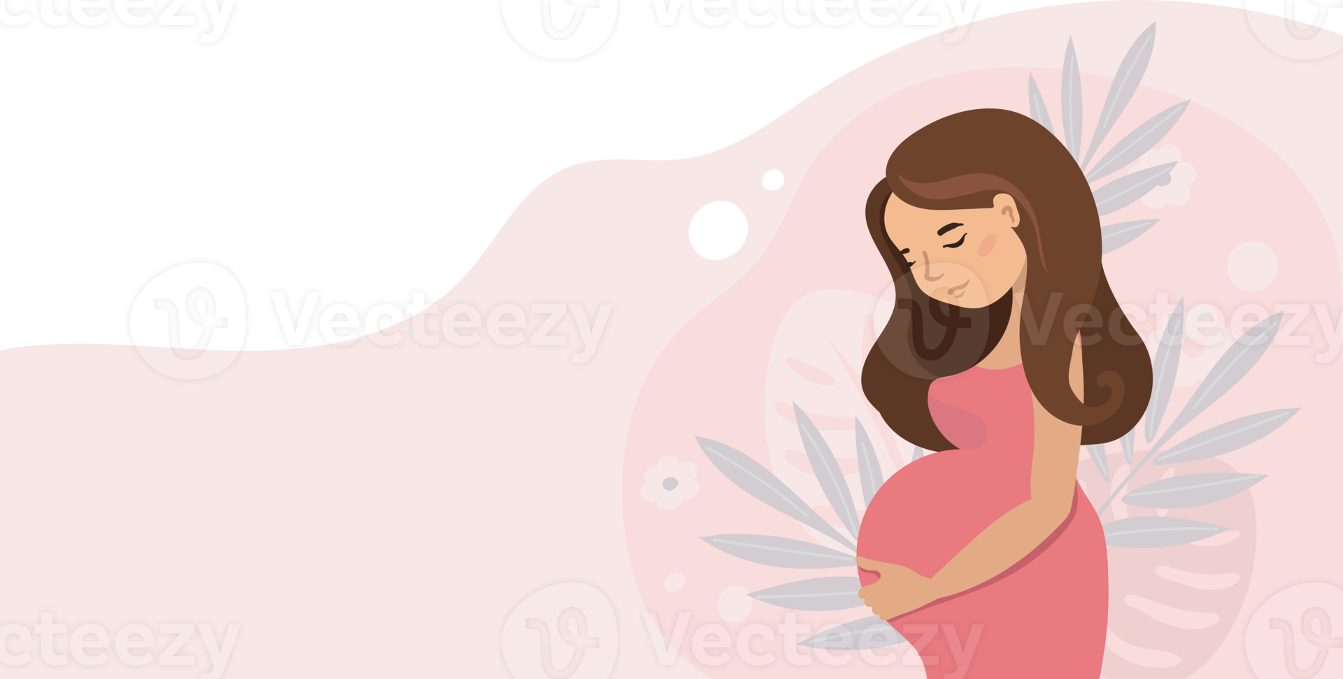 pregnant cute woman holding her belly . Pregnancy  illustration in cartoon style. png