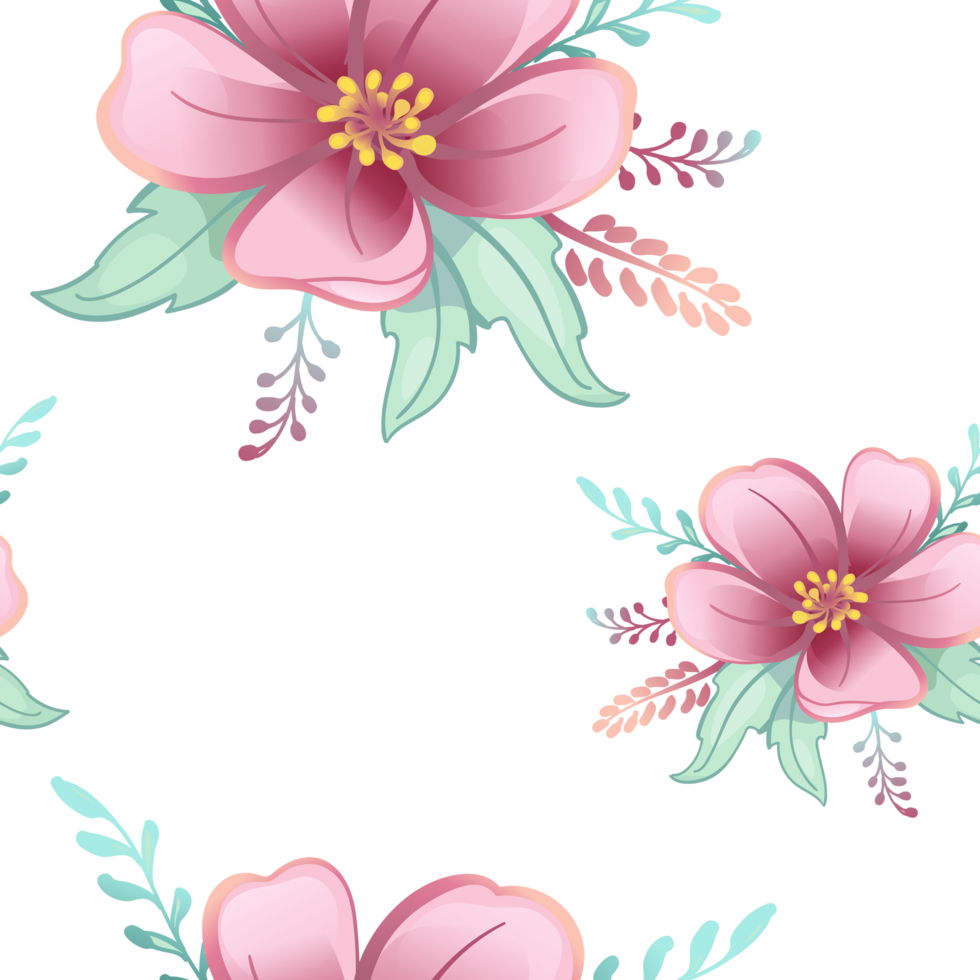 pink beautiful flowers, pattern in boho cartoon style ,seamless pattern png