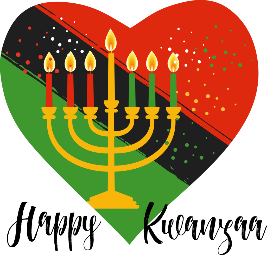 Kwanzaa banner. Traditional african american ethnic holiday design concept with a burning candle in heart. png