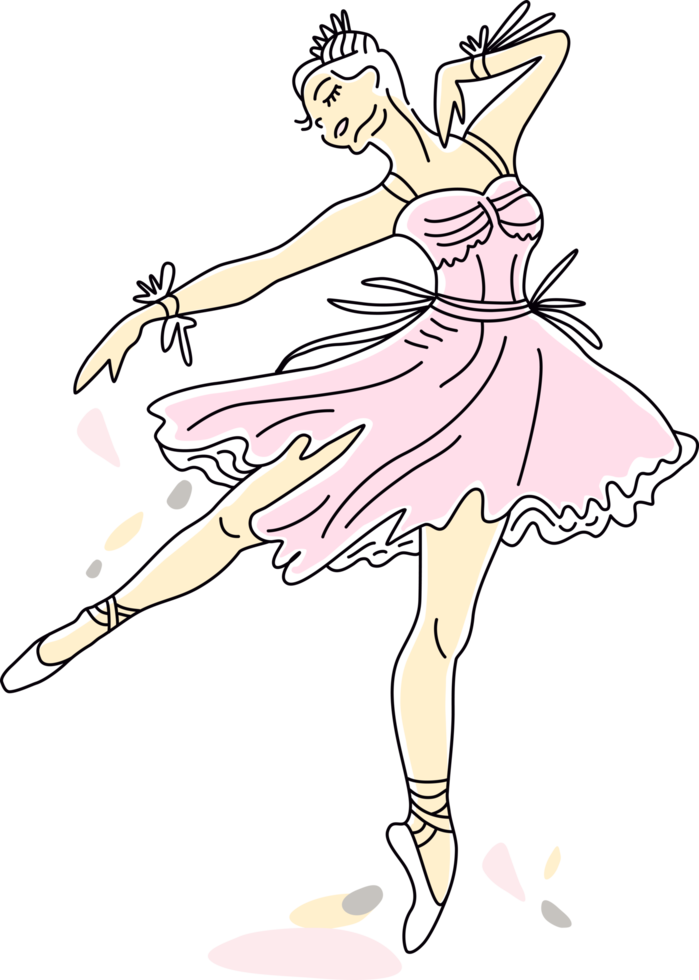 Woman ballet dancer of continuous line drawing in pink color. Dance trend logotype. png