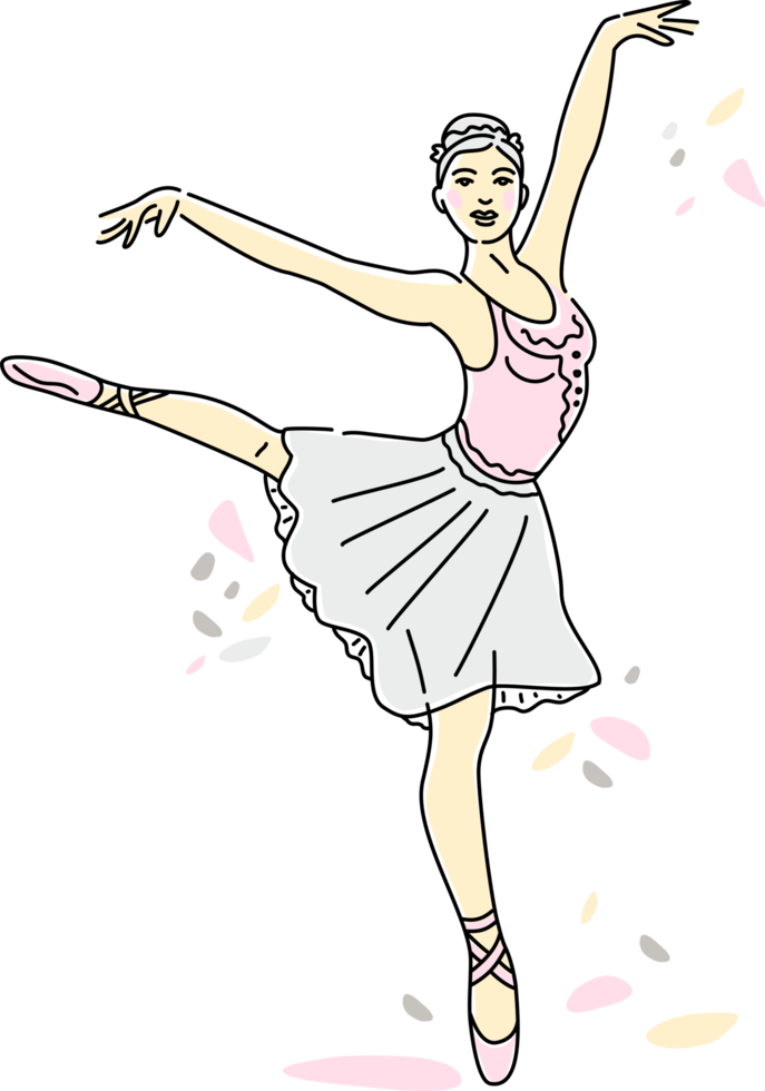 Woman ballet dancer of continuous line drawing in pink color. Dance trend logotype. Oneline style. png