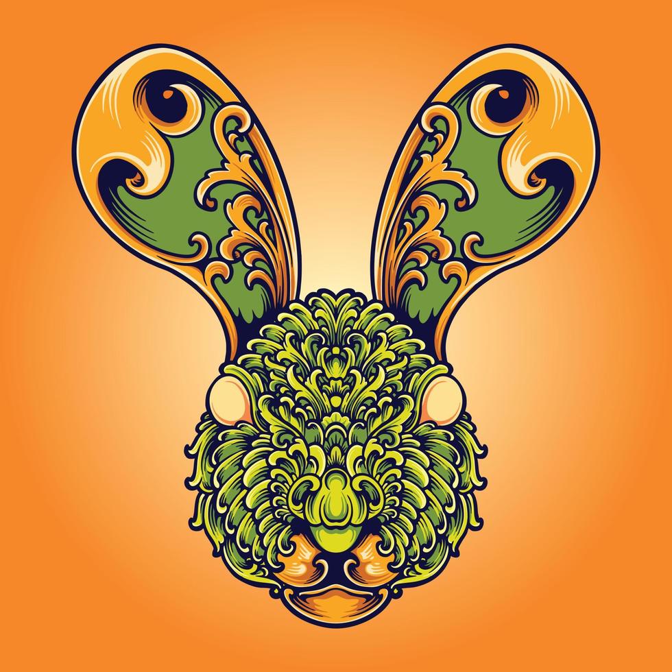 Funny bunny head classic ornament Vector illustrations for your work Logo, mascot merchandise t-shirt, stickers and Label designs, poster, greeting cards advertising business company or brands.