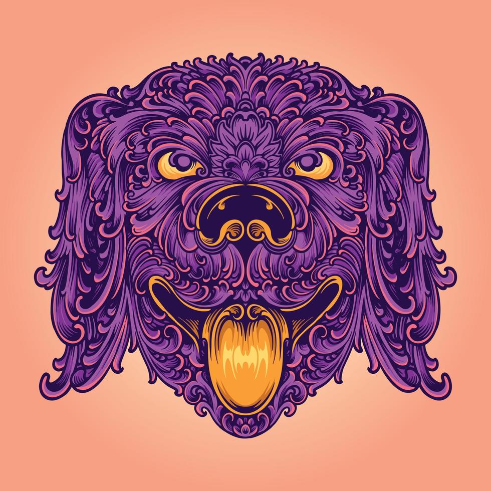 ilustración de adorno de cabeza de perro de lujo vintage vector