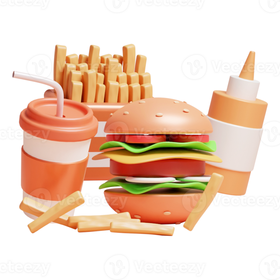banner de fast food 3d ou modelo de banner da web de comida 3d ou banner de fast food do site png