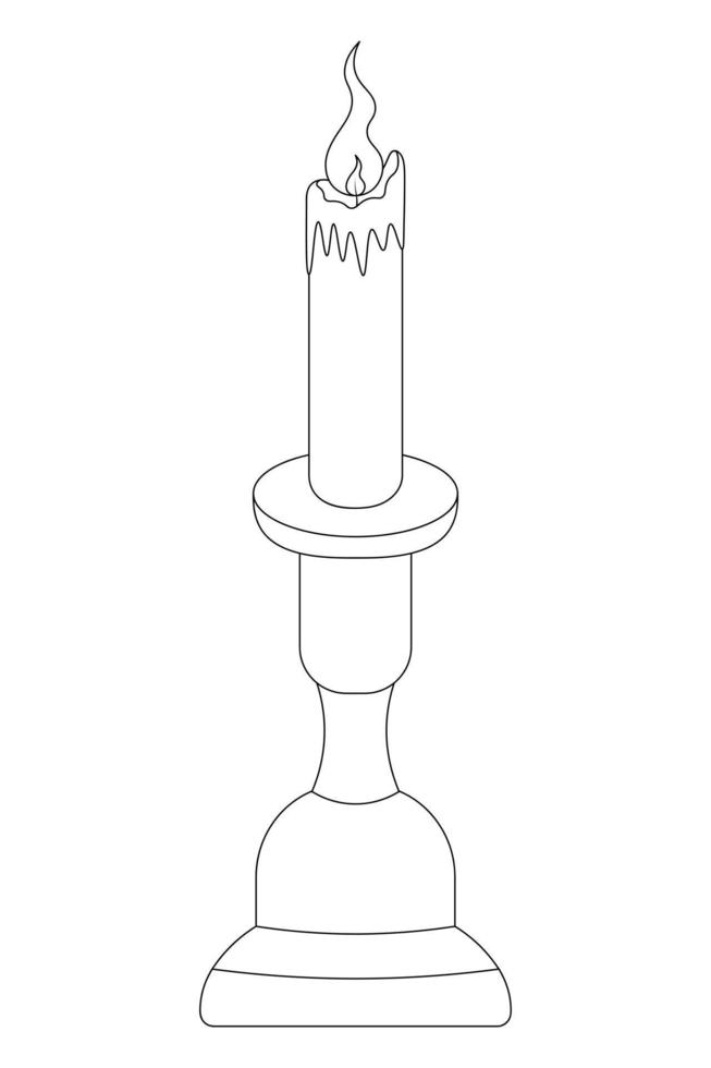 Burning candle in a candlestick. sketch. Magic attributes. Hot dripping wax. hot flame. vector