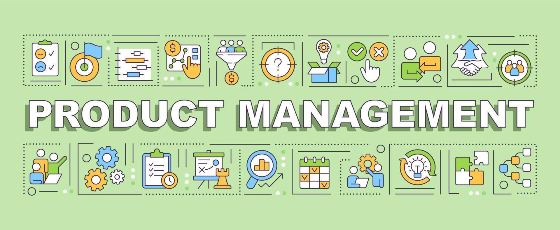 Product management word concepts green banner. Business. Infographics with editable icons on color background. Isolated typography. Vector illustration with text.