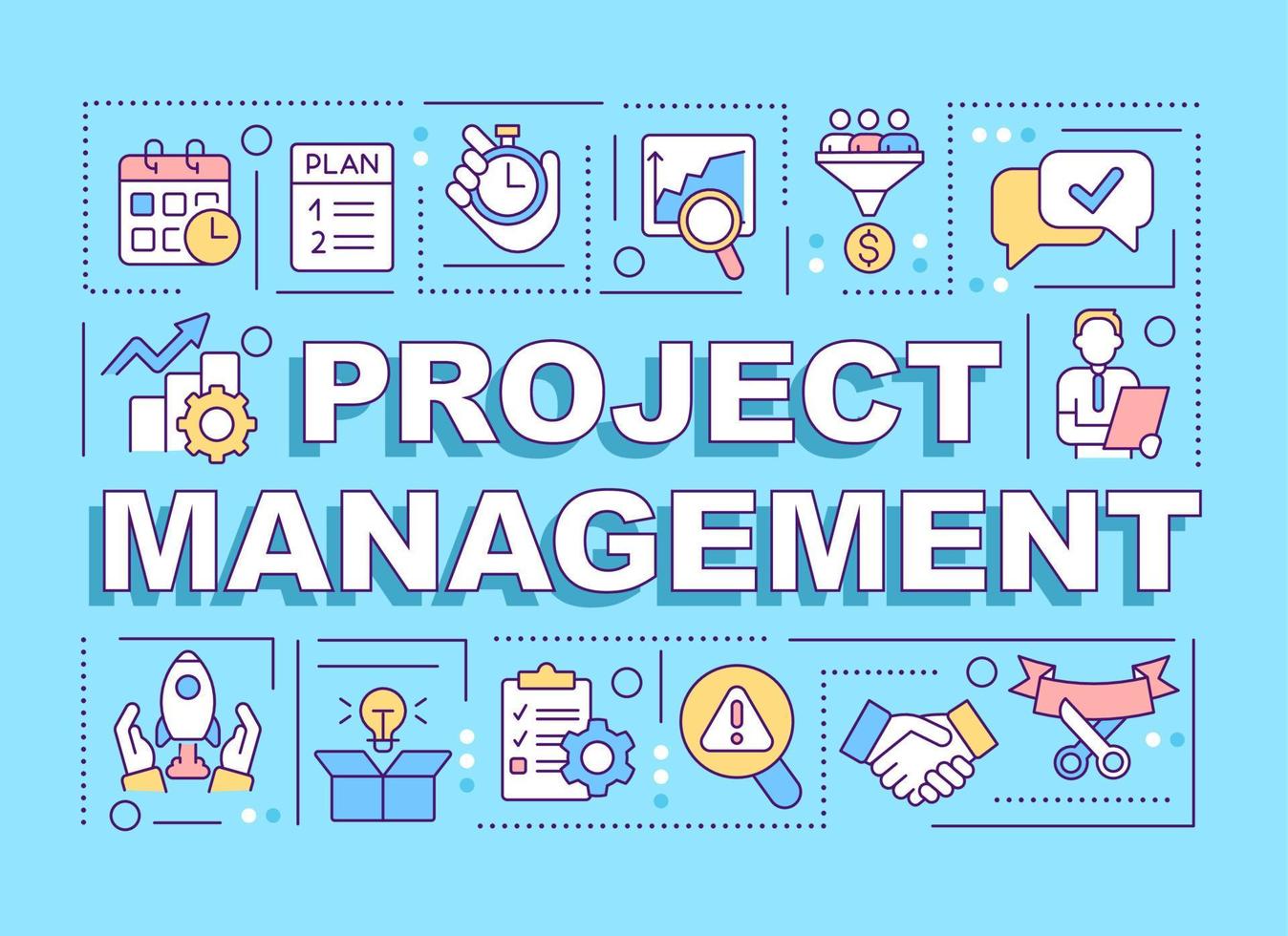 Project management word concepts blue banner. Strategy. Infographics with editable icons on color background. Isolated typography. Vector illustration with text.