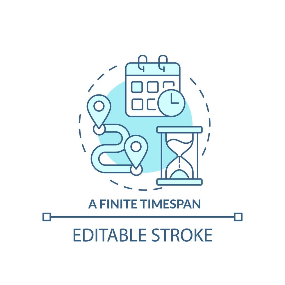 Finite timespan turquoise concept icon. Definite start and end. Project management abstract idea thin line illustration. Isolated outline drawing. Editable stroke. vector