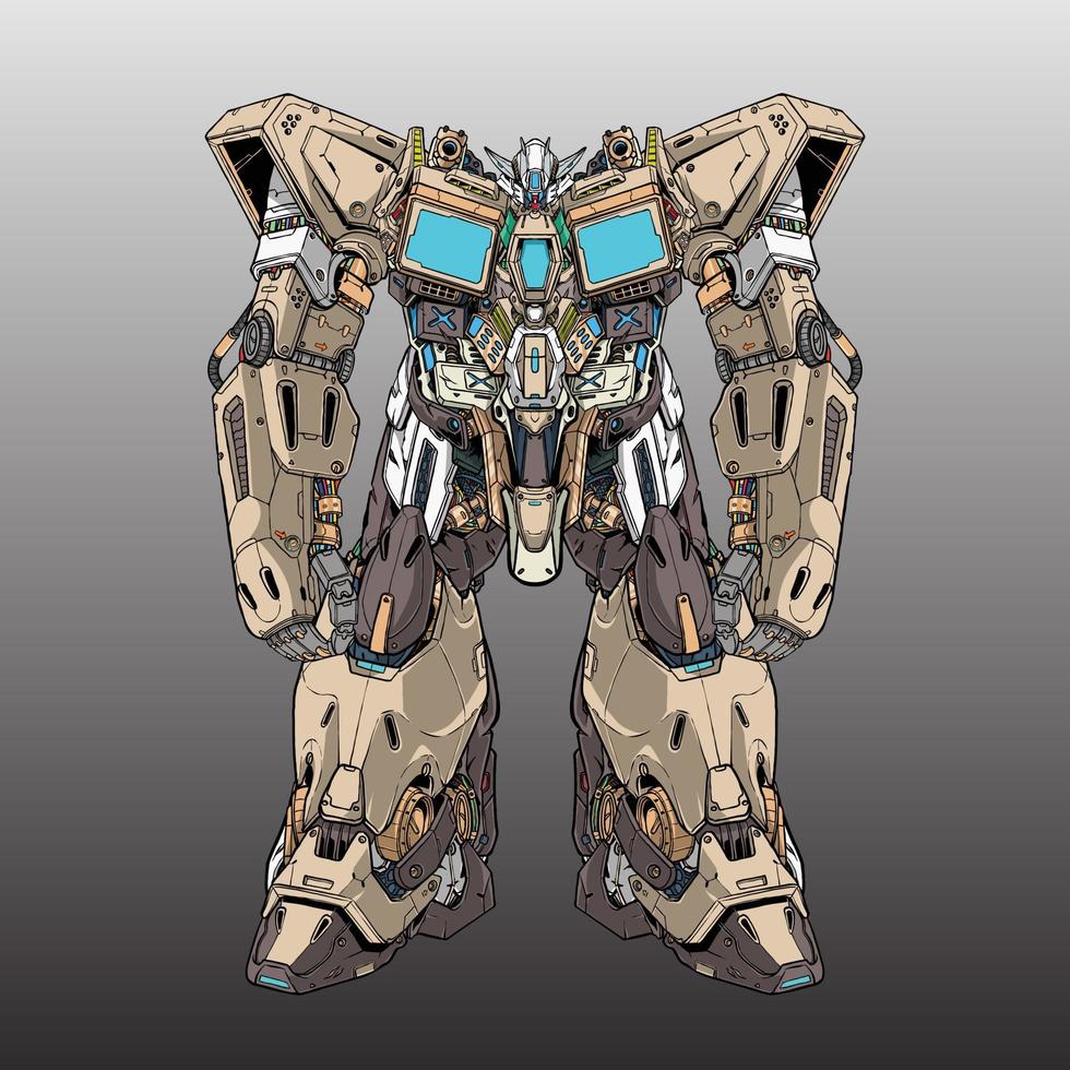 mecha robot builded by head arm body leg weapon illustration vector