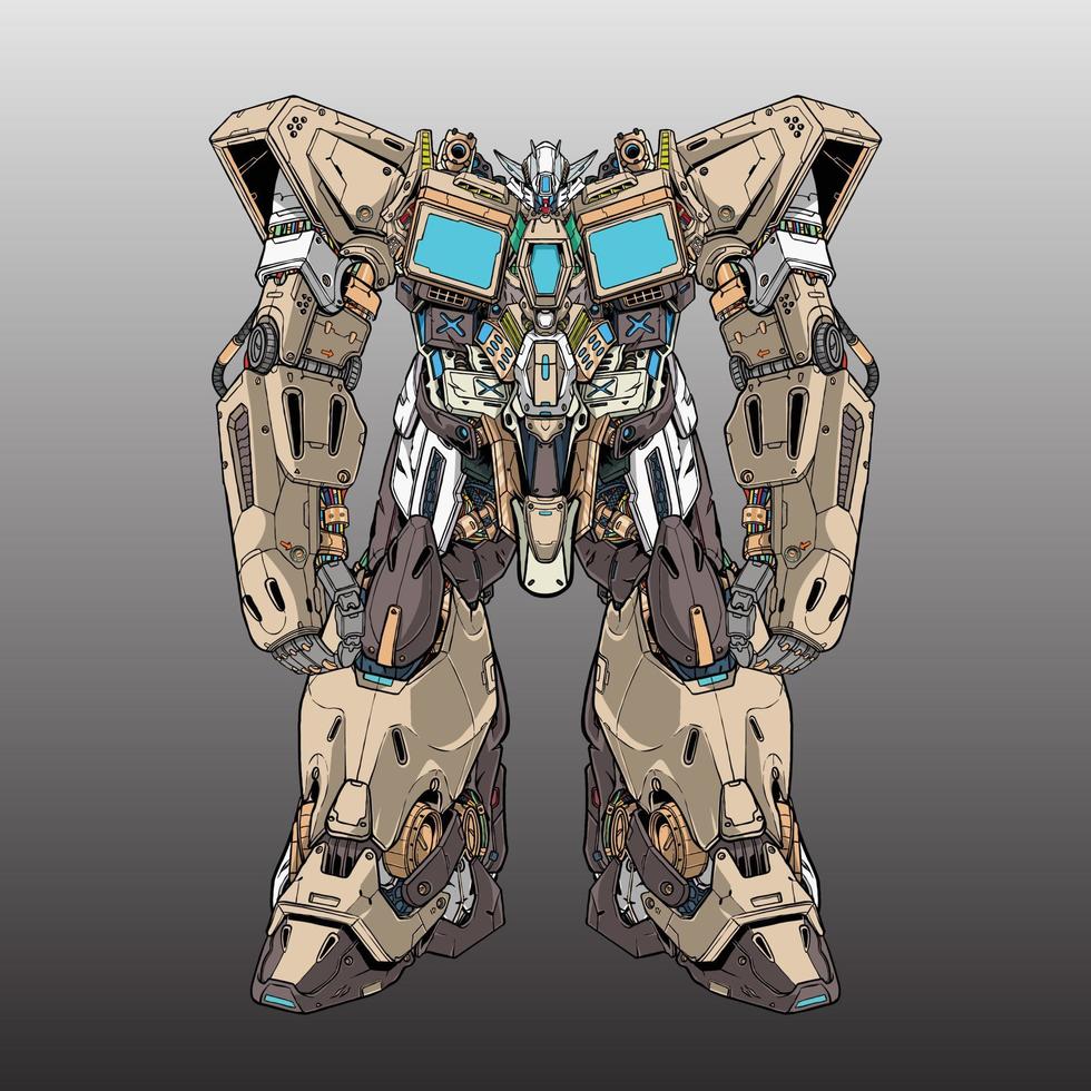 mecha robot builded by head arm body leg weapon illustration vector