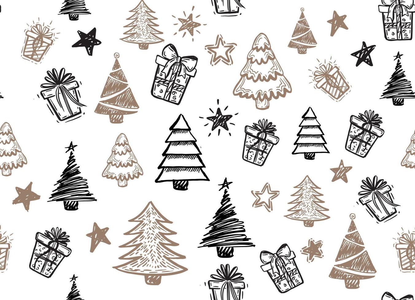 Tree, Gift boxes, star set, hand drawn illustrations. vector