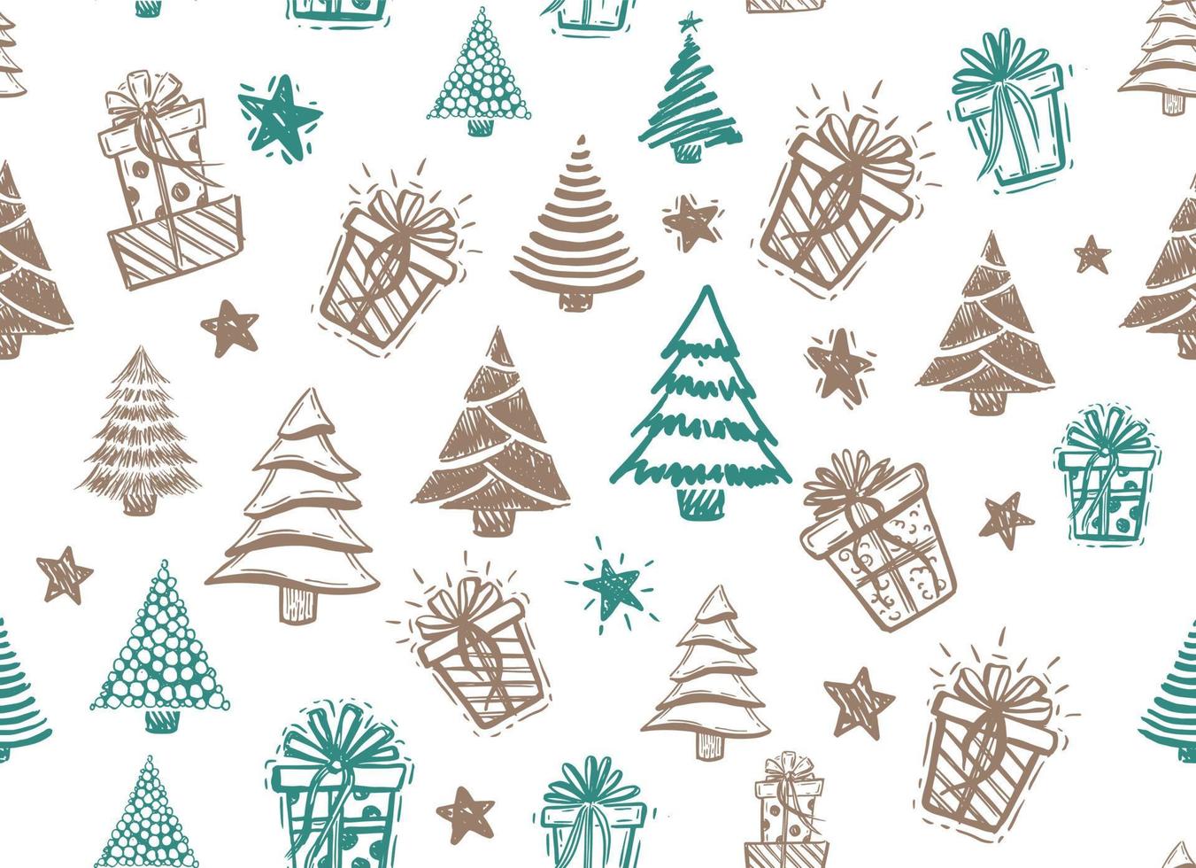 Tree, Gift boxes, star set, hand drawn illustrations. vector