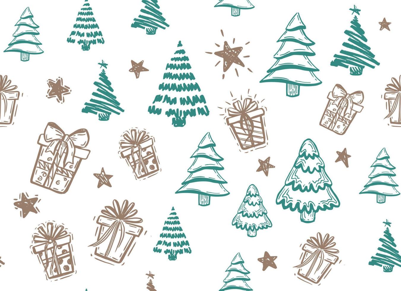 Tree, Gift boxes, star set, hand drawn illustrations. vector