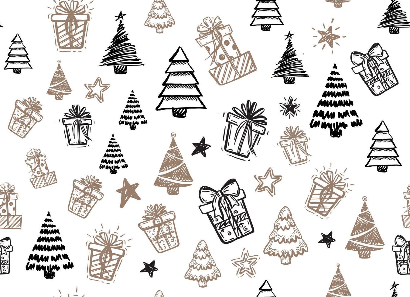 Tree, Gift boxes, star set, hand drawn illustrations. vector