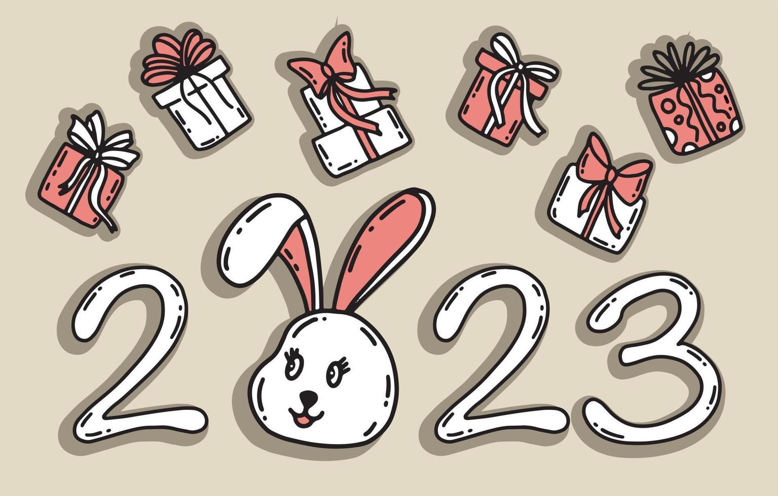 2023 new year. Rabbit head cartoon vector illustration.