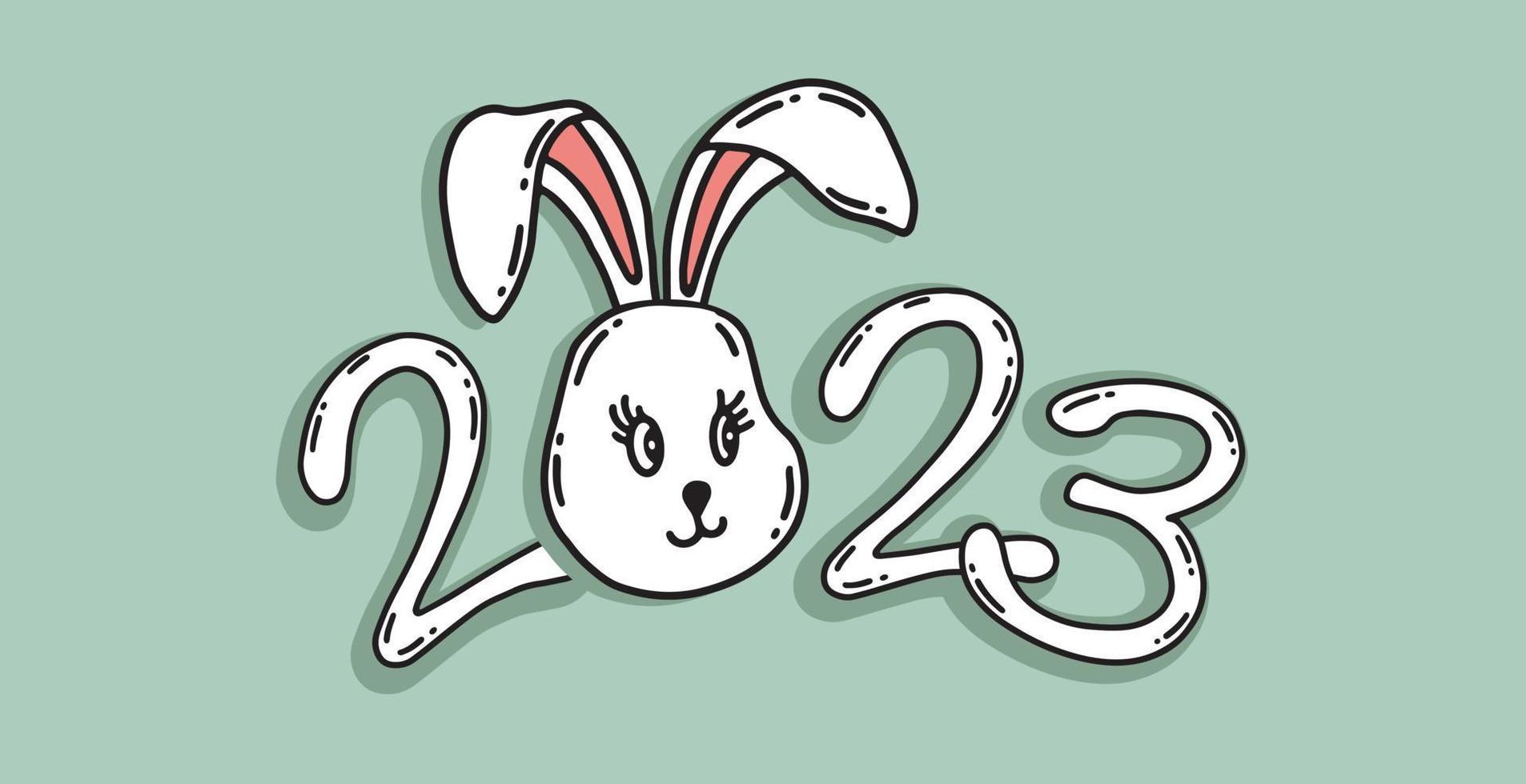 2023 new year. Rabbit head cartoon vector illustration.