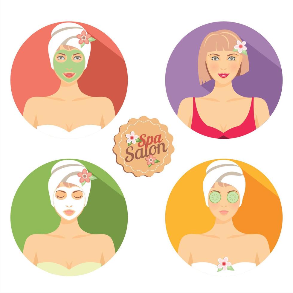 Spa salon illustration of faces with beautiful woman vector