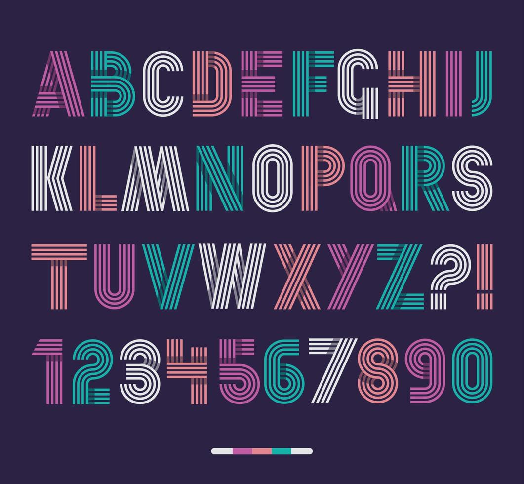 Retro stripes funky fonts set,trendy elegant retro style design. Vector design.