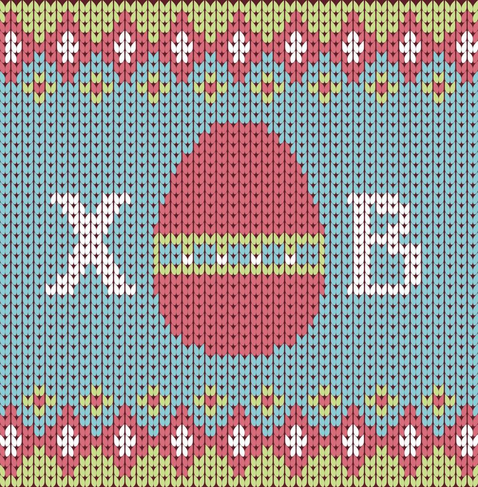 Happy easter background on knitting blue background vector